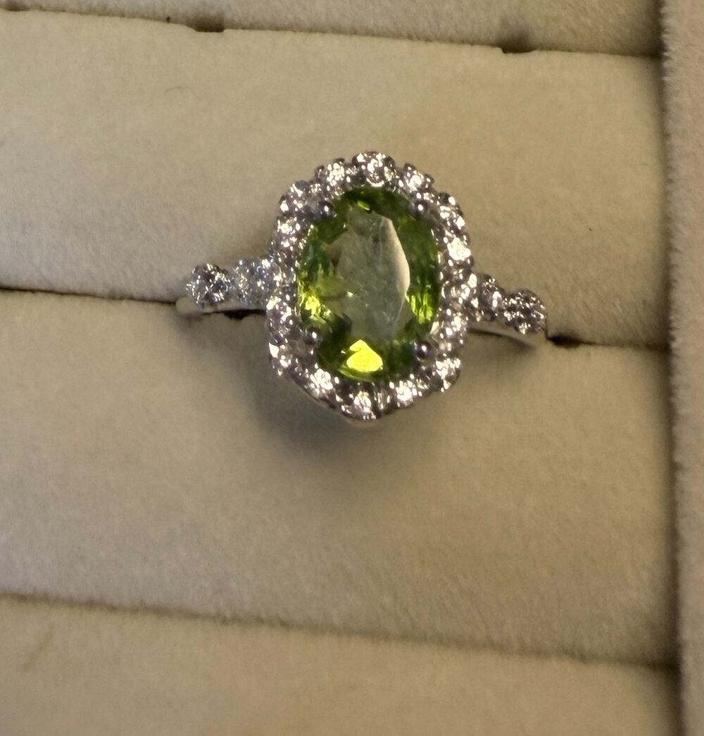Peridot Silver Tone Adjustable Ring with Anti-Tarnish Finish